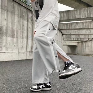 春夏运动休闲裤男直筒垂感ins潮牌港风排扣裤子KD43P30图片
