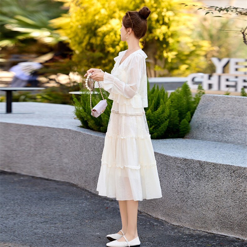 法式纯欲风夏季蕾丝吊带连衣裙2025新款女高级小清新针织衫两件套,女装套装/套裙,意芙
