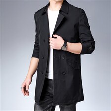 春装新款男士风衣中长款双排扣休闲商务中青年纯色西服领外套男装,男装风衣,电商B212（原钱塘6029）