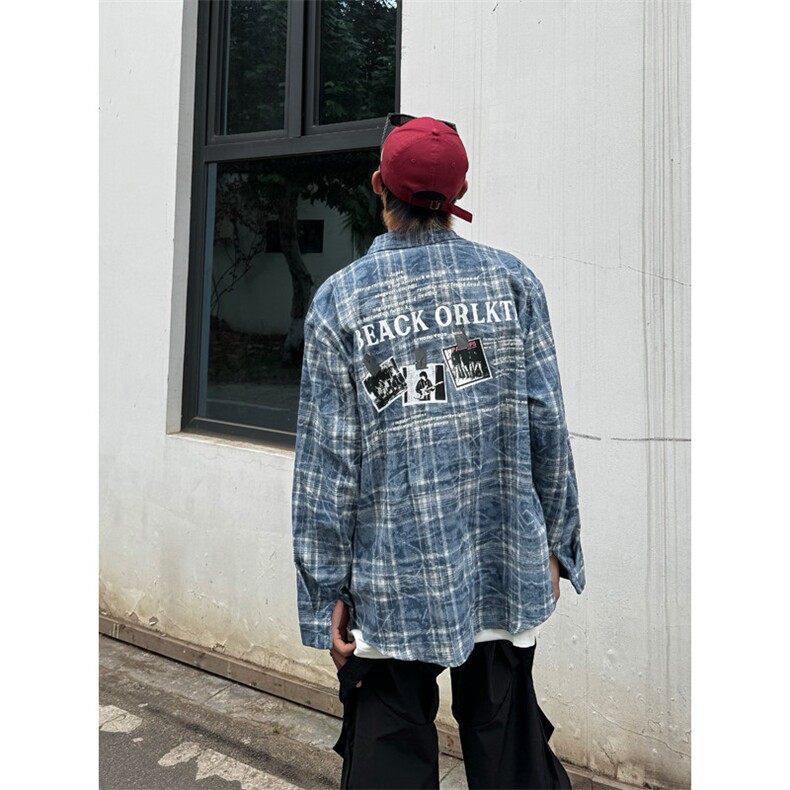秋季新款港风日系复古扎染印花原版纯棉面料长袖衬衫男ZC764-P45,男装衬衫,星座313A(原308A-2)