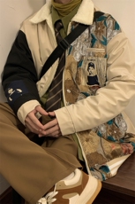 1港风室内刺绣拼接翻领棉衣男羊羔毛棉衣男外套男8723P110控148，男装棉衣，星座226-2