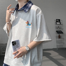 现货DX10119-特批30控68夏季新款大码假两件腊肠狗短袖T恤，男装T恤，电商A059