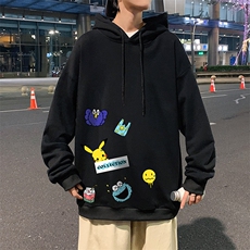 WY2079-P35加绒款-P40纯棉连帽卫衣男大码运动帽衫宽松薄外套男，男装卫衣，电商A040
