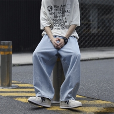 2023夏季新款韩版宽松阔腿牛仔裤美式复古港风裤子K3612-P43，男装牛仔裤，星座512-3