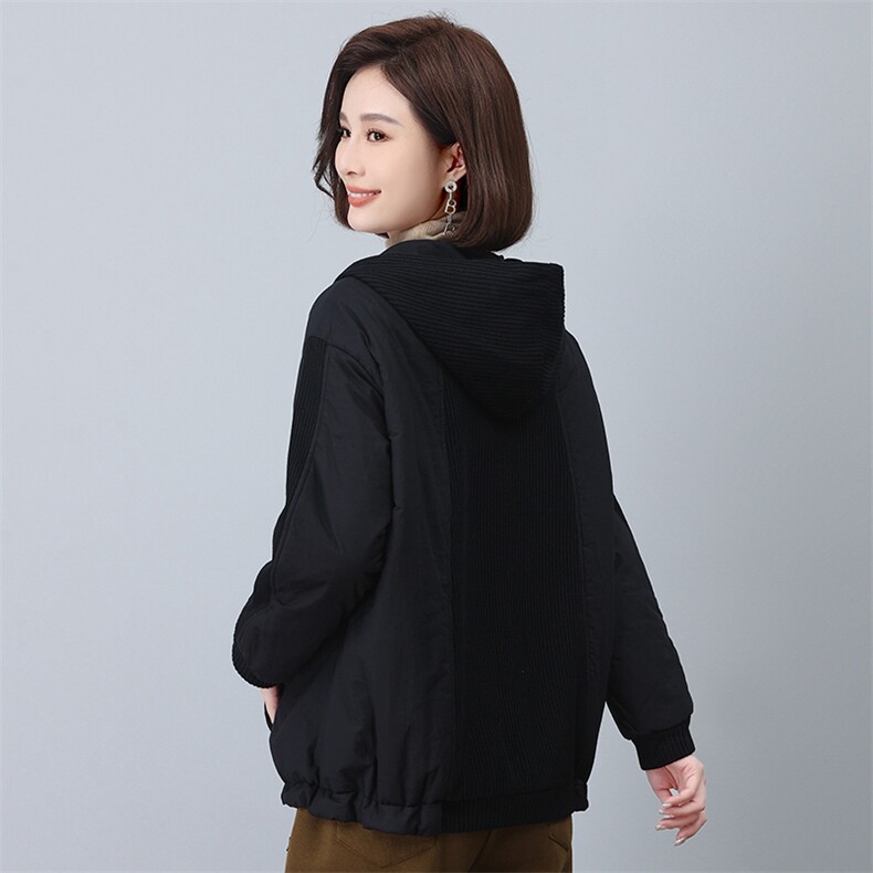时尚拼接连帽加厚棉衣女冬季新款宽松显瘦保暖外套,女装棉衣/棉服,叶笙衣