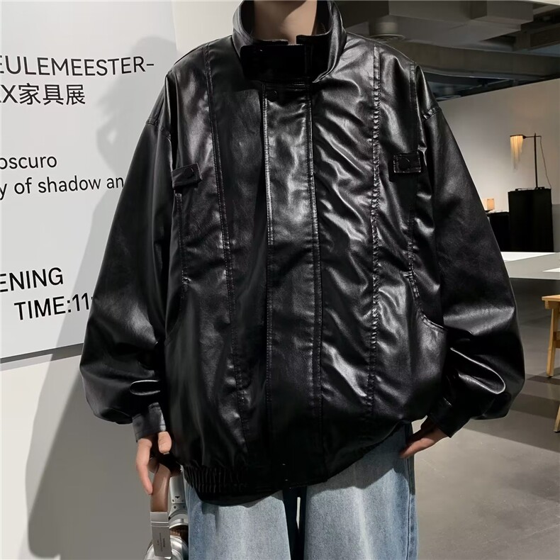 春秋机车PU皮衣外套男士痞帅ins潮流帅气休闲翻领复古AM67-P62,男装皮衣,星座1109-3