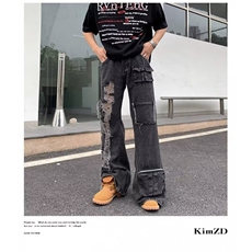 网络图现货！拼接平腰半松紧高街牛仔裤RY9200-P65，男装牛仔裤，星座1005-6
