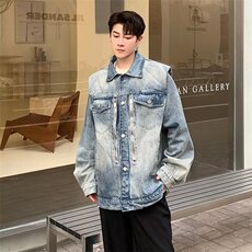 N1220-P65美式复古水洗垫肩牛仔夹克男女日系潮牌百搭情侣工装，男装夹克，电商B323A