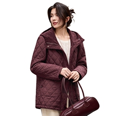 2025年冬季中长款连帽夹棉菱格棉衣棉服外套，女装棉衣/棉服，简韵佳