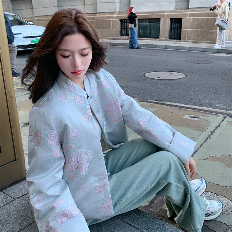 现货！（90新标带检）新中式提花料立体花羽绒服女气质保暖外套,女装羽绒服,衣秀之家