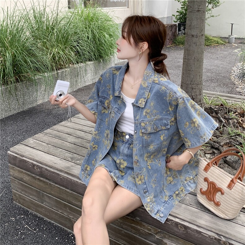 个性街头日韩通勤风时尚套装小众宽松休闲时尚印花,女装套装/套裙,2C105
