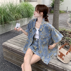 个性街头日韩通勤风时尚套装小众宽松休闲时尚印花，女装套装/套裙，2C105