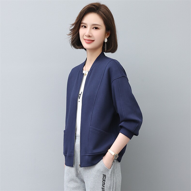 2022年秋季新款短外套女士短款韩版宽松显瘦棒球服女拉链开衫,女装短外套,忆绮罗