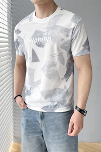 B353 T5827 P35 L-4XL 夏季2025新款男士冰丝凉感速干短袖T恤 灰图片