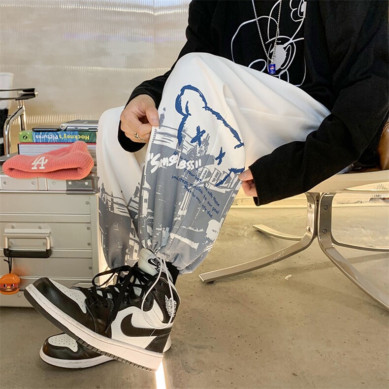 港风休闲裤男潮牌秋季印花束脚裤K02114-P45图片