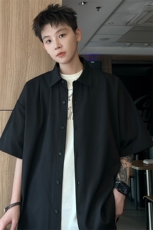 ！2025夏季新款男士冰丝短袖衬衫纯色垂感衬衣CS09特P25，男装衬衫，电商B220