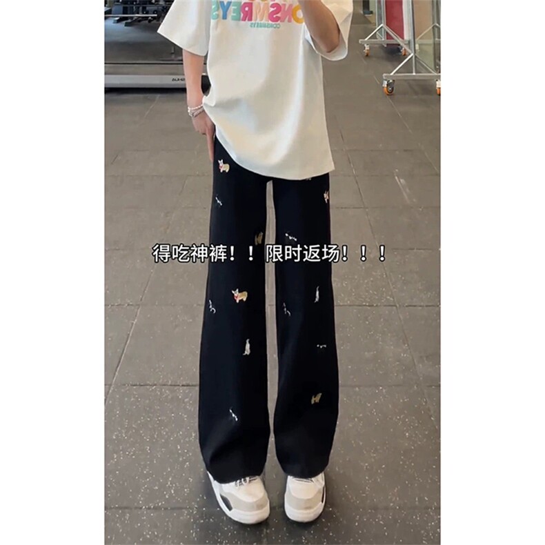 网图有货美式小狗刺绣牛仔裤男水洗宽松直筒休闲裤女A651-P43,男装牛仔裤,星座1505