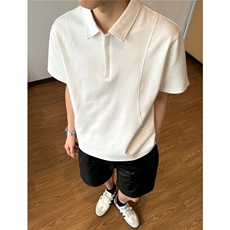 黑色半拉链短袖polo衫男款夏季液氨棉解构翻领t恤高级感痞帅半袖，男装T恤，电商A335-1（原A458）