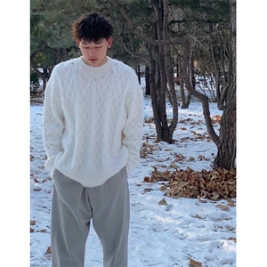 海马毛毛衣男秋冬季宽松软糯慵懒风加厚针织衫设计感外套M7163图片