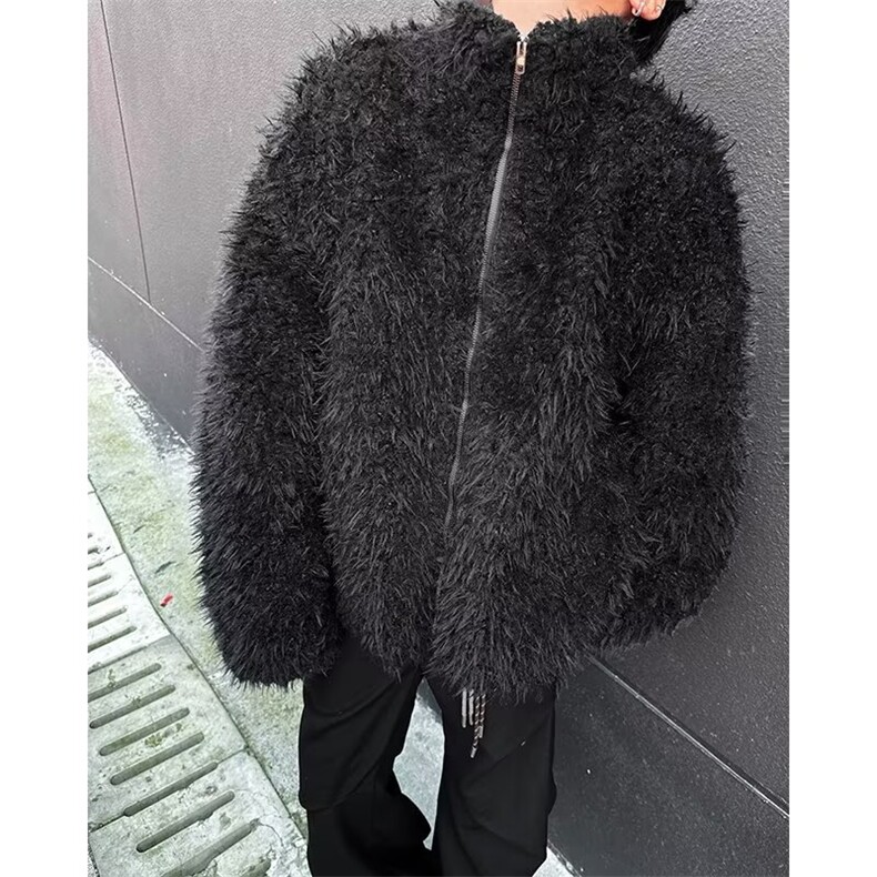 男秋冬防貂毛重磅加厚外套纯色中古波纹长毛皮革棉服潮,男装夹克,星座716-3