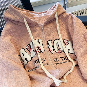 提花加厚秋装双层帽毛巾绣卫衣女连帽秋冬装时尚休闲卫衣E697-P45图片