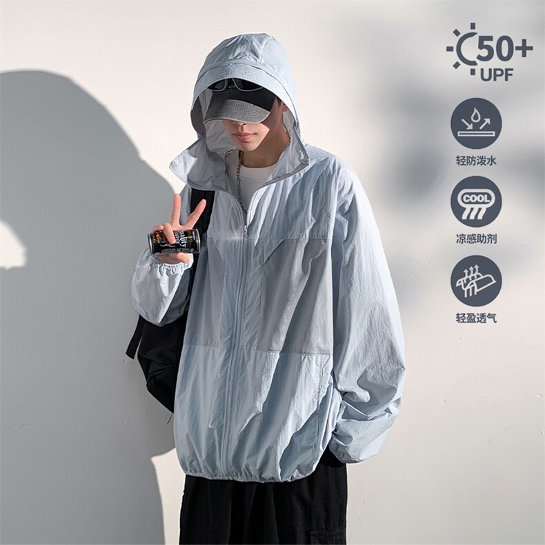 【UPF50+防晒衣】X2385-TP40控价68新款男凉感轻薄透气连帽上衣,男装夹克,电商A102-1