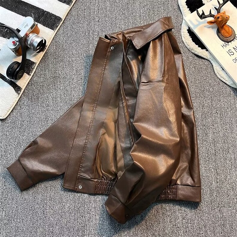 高街复古皮衣外套男春秋季潮牌廓型机车服PU皮夹克W25/P67,男装夹克,星座506B