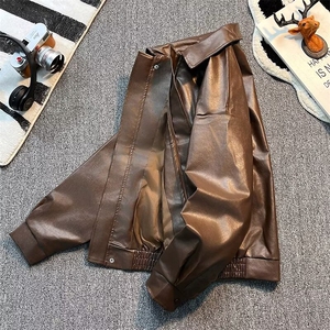 高街复古皮衣外套男春秋季潮牌廓型机车服PU皮夹克W25/P67图片