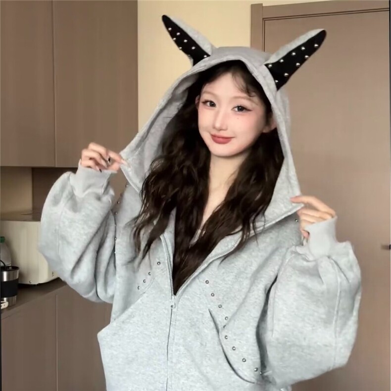 6168-P72美式重磅解构连帽外套冬季潮牌设计感拼接卫衣,女装短外套,电商B323A