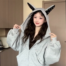 6168-P72美式重磅解构连帽外套冬季潮牌设计感拼接卫衣，女装短外套，电商B323A