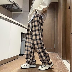 美式复古法格子裤男春秋潮牌绿色小香风裤子直筒休闲长裤，男装休闲裤，星座1013