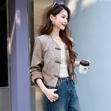 新中式短款外套女2024春秋新款盘扣国风气质减龄百搭圆领西装上衣，女装套装/套裙，依如秀(原杭风阁)
