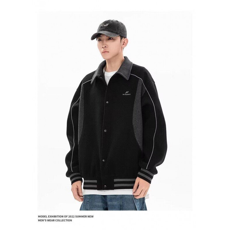 W9558-P65网图现货美式高街撞色拼接毛呢棒球服夹克外套,男装夹克,星座1608-2