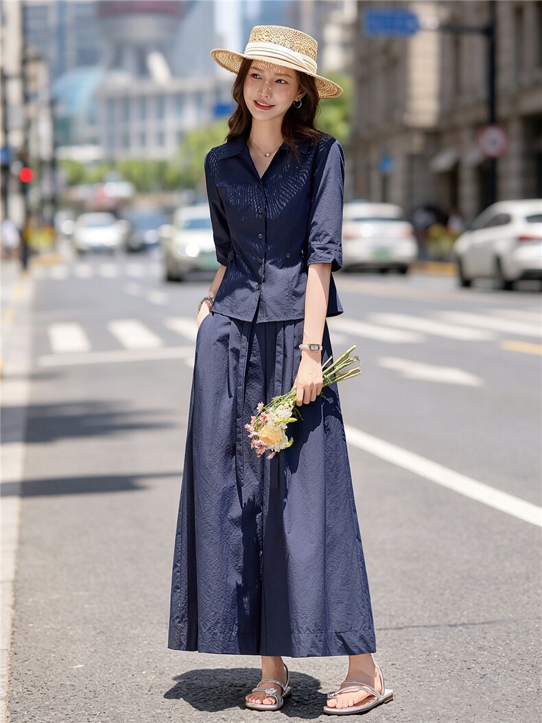 气质大方得体裙裤套装女2026夏新款时尚减龄V领职场风两件套,女装套装/套裙,水衣源