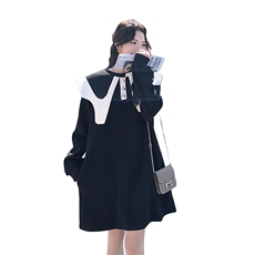 黑色娃娃领卫衣连衣裙春秋女2024新款小个子宽松减龄中长款卫衣裙，女装连衣裙，诺蝶