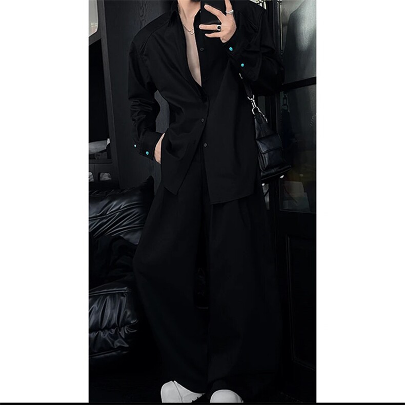 抖音高级网红衬衫休闲弯刀裤套装男TZ285-P136（网图仅供参考,男装休闲套装,电商B267