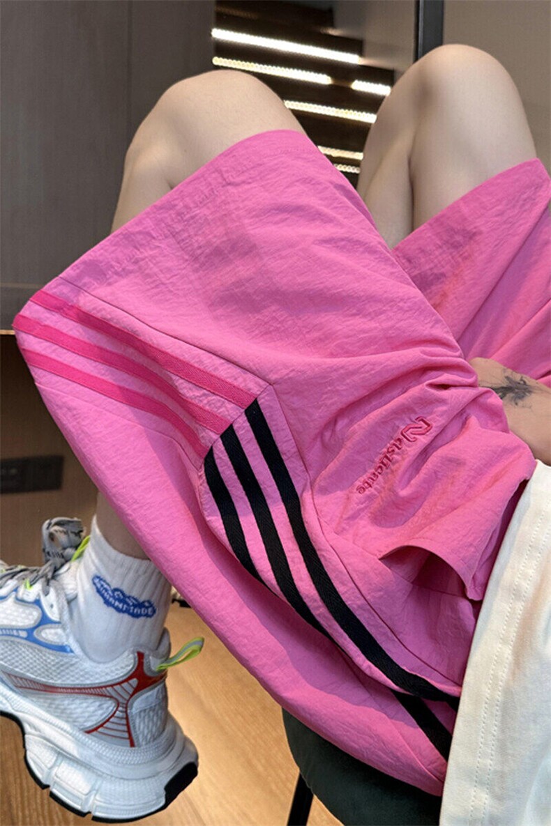 撞色条纹三条杠短裤男夏季薄款宽松休闲户外运动海边五分工装裤子,男装休闲裤,电商A022