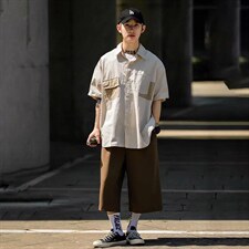 日系夏季cityboy半袖衬衫男高街拼接设计感工装短袖衬衣W3161-P28，男装衬衫，星座512-2