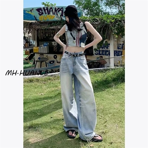 潮流新款美式微喇牛仔裤女春夏街潮痞帅百搭潮流简约显高休闲长裤