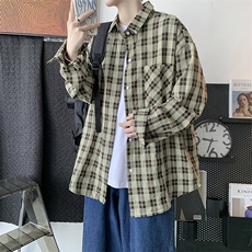 秋冬新款港风男女百搭格子长袖衬衫宽松外套情侣ins潮H210/P45，男装衬衫，电商A221A