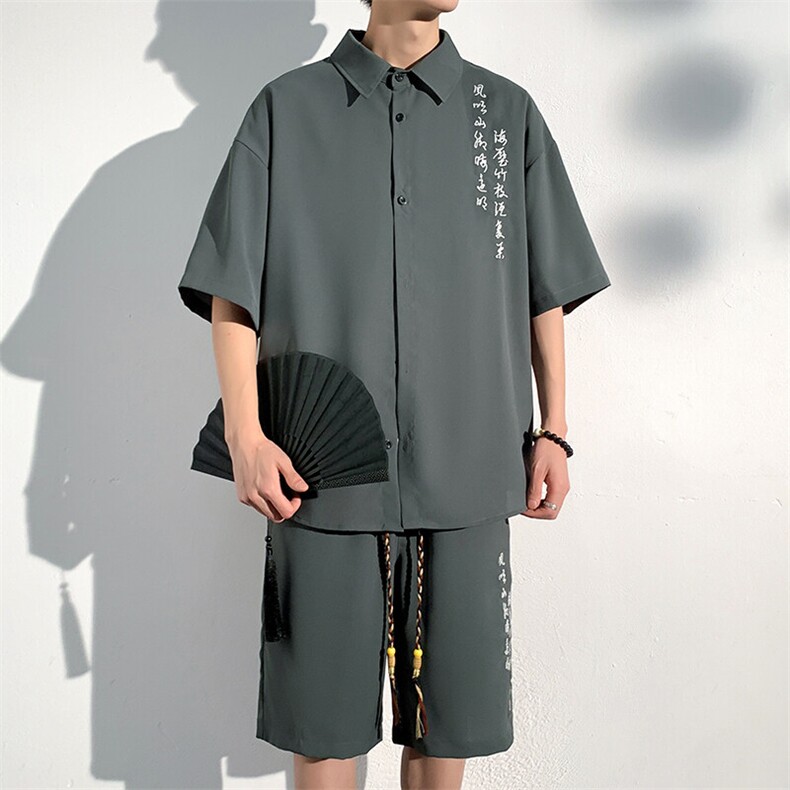 特批P56无差价夏季新中式风冰丝大码五分套装男CD2278+DK2178,男装休闲套装,电商A001-1