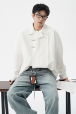 8XL-M风新中式黑色翻领长袖衬衫男秋季休闲衬衣痞帅CS537P58，男装衬衫，电商D206-1