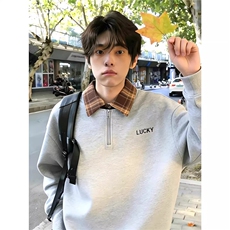 网图现货足半拉链衬衫领假两件polo衫卫衣男长袖T恤W19特P42，男装T恤，星座205-3