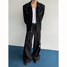 现货！25设计感搭配神器男士飘带铆钉微喇西裤KZ40-P98，男装西裤，电商B288
