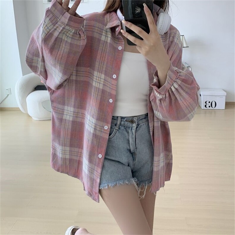TC638-P45韩系chic纯棉衬衫女叠穿显瘦长袖衬衣外搭上衣ins,女装衬衫,星座617A-2