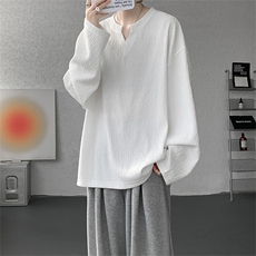 现货T10163-特P26控48新款V领纹理感港风打底长袖大码T恤男，男装T恤，电商A059