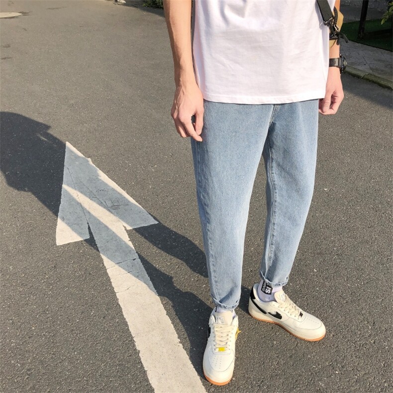 港风秋季新款简约百搭牛仔裤男韩版直筒小脚九分裤/,男装牛仔裤,电商D202