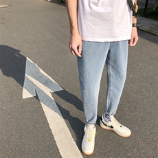 港风秋季新款简约百搭牛仔裤男韩版直筒小脚九分裤/，男装牛仔裤，电商D202