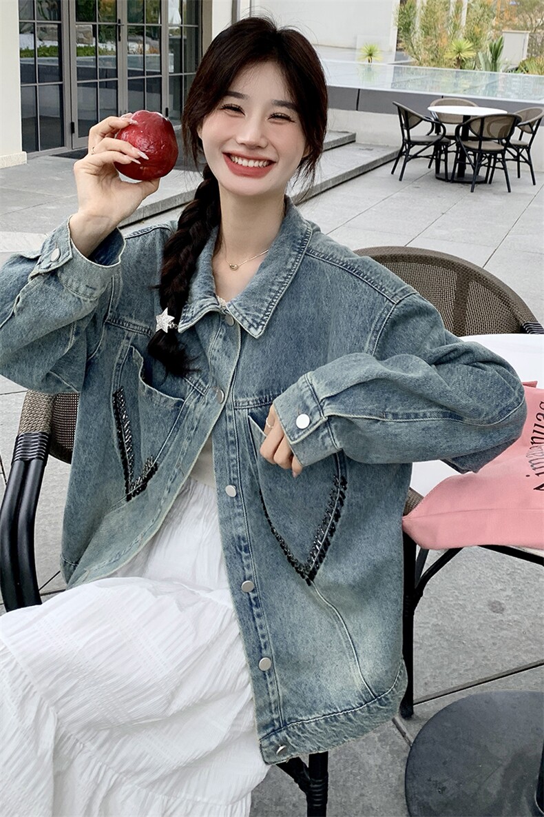 牛仔外套女宽松慵懒风2025春新款韩版宽松设计感洋气小个子上衣潮,女装牛仔外套,浙宝220