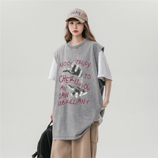中性风23夏季时尚百搭宽松背心圆领100棉短袖T恤DT251P45控68，男装背心/马甲，A247A